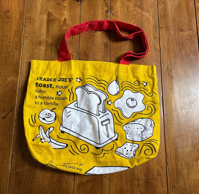 Trader Joe s Reusable Shopping Tote Bag Breakfast Toast Waffles Yellow 18X13X3.5