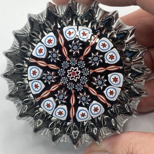 Peter McDougall Art Glass Paperweight Fluted Close Pack Red White Blue