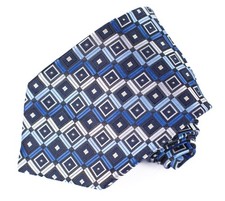 Alexander Julian Colours Tie Blue  Silver Geometric Square 59" x 4  EUC