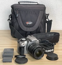 Canon EOS Rebel XT SLR Digital Camera DS126071 Charger Battery Lens Bag READ DES