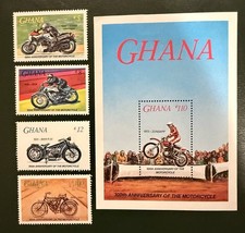 Ghana Stamps and Souvenir Sheet Mint NH Complete Set 100 years of Motorcycle