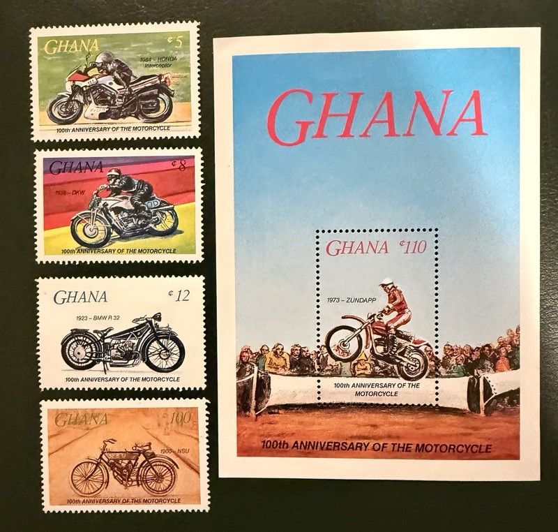 Ghana Stamps and Souvenir Sheet Mint NH Complete Set 100 years of Motorcycle
