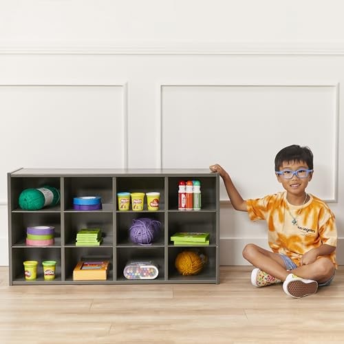 ECR4KIDS STREAMLINE 12 CUBBY TRAY STORAGE CABINET 3X4 CLASSROOM FURNITURE GRAY