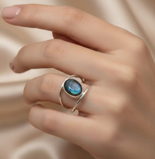 925 Solid Sterling Silver Labradorite Two Line Ring