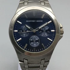 Geoffrey Beene Watch Mens 41mm Blue Dial Stainless Steel GB8090SL New Battery
