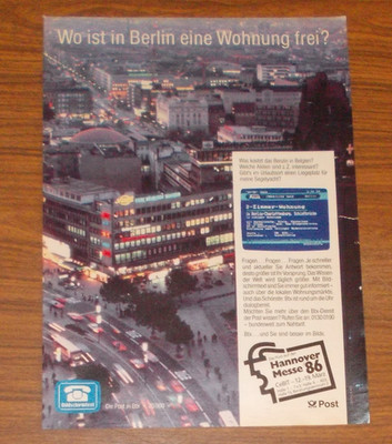 Rare advertising Federal Post Office BTX - where is an apartment free in Berlin? 1986