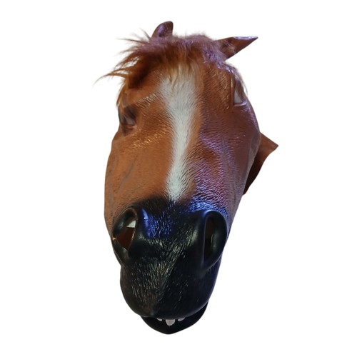 HALLOWEEN FULL MASK LATEX ADULT HORSE HEAD BROWN MANE - Picture 3 of 4