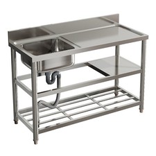 120cm Commercial Stainless Steel Kitchen Catering Single Bowl Sink With Storage