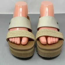 Reef Womens Platform Slide Sandals 7 Cream Braided Strap Cushioned Comfort Beach