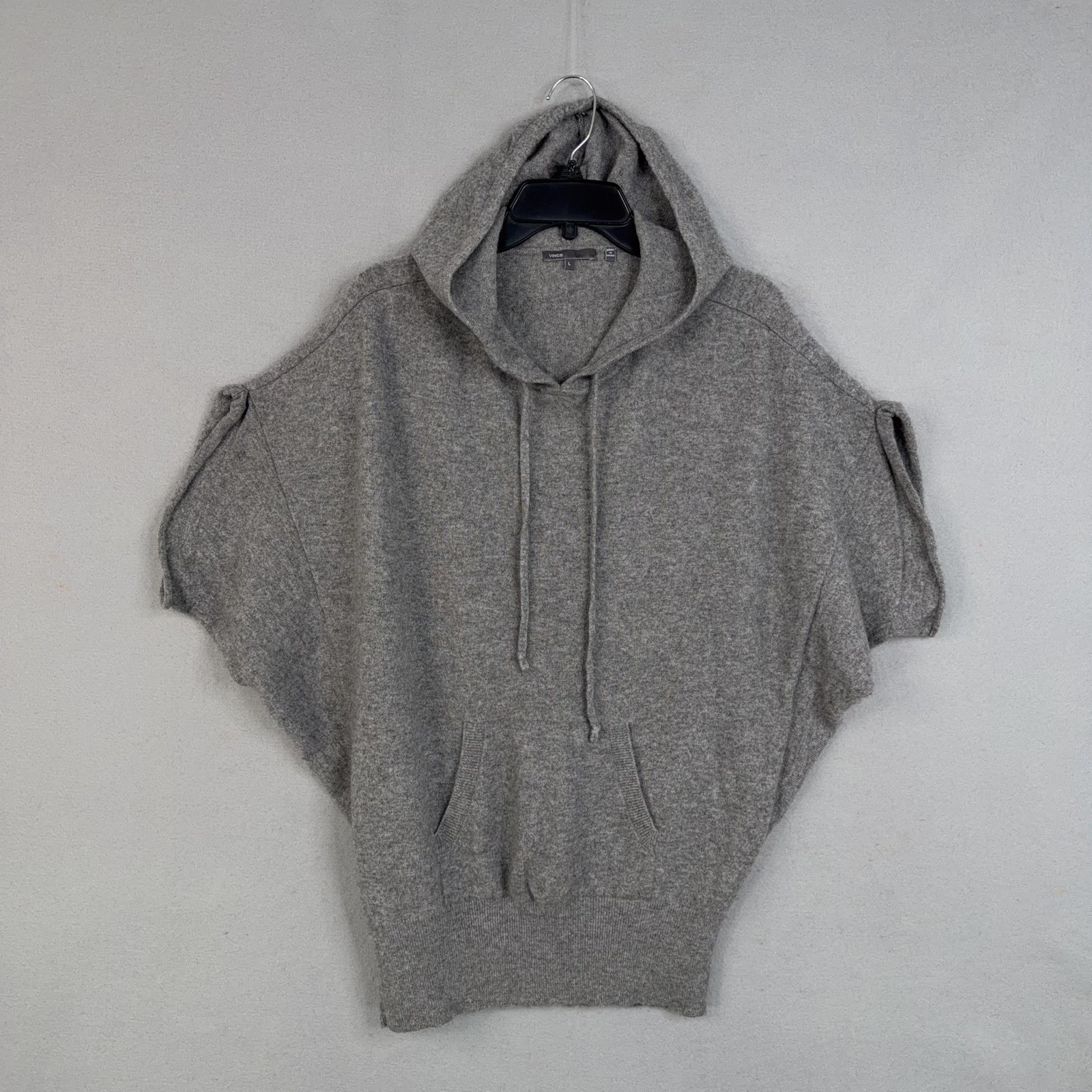 Vince Sweater Womens Large Gray Cashmere Hooded Dolman Poncho Hoodie Pullover