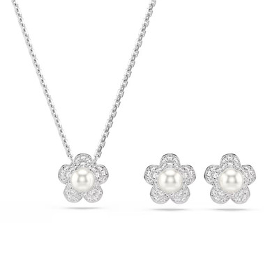 Swarovski  Ariana Grande x Set, Crystal pearl, Flower, Rhodium plated 5749180