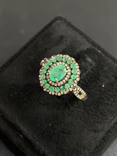 NATURAL EMERALD 7X5 NATURAL DIAMOND STERLING SILVER 925 RING EARRING - 第 8/13 張圖片