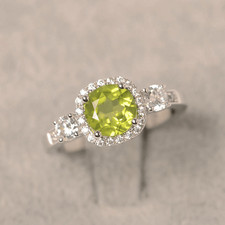 925 Sterling Silver Green Peridot Gemstone Solitaire Women Ring Duty Free
