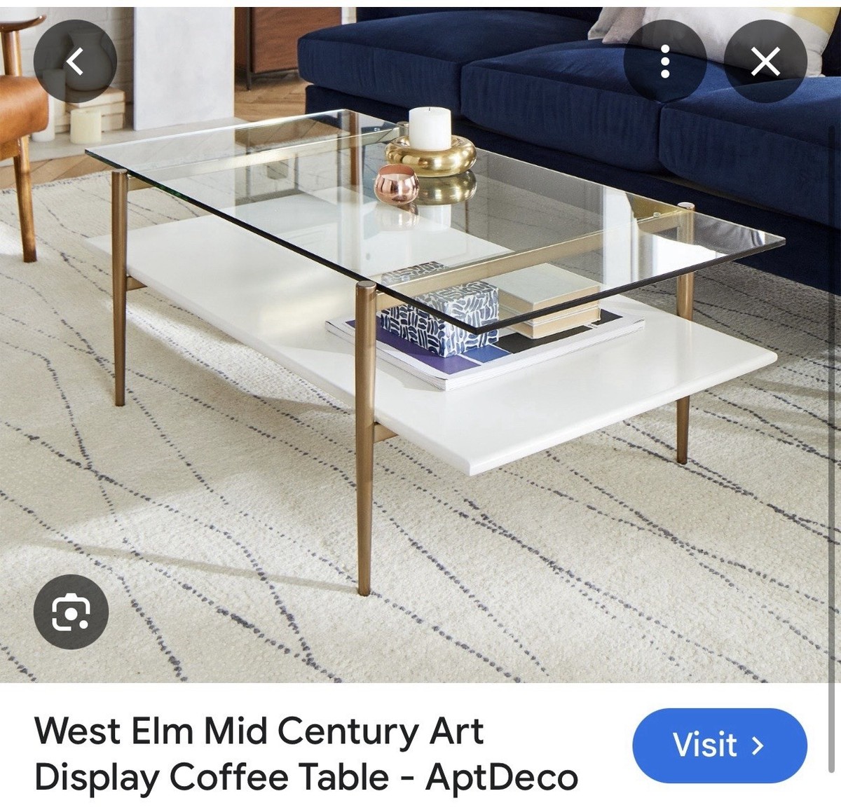 West Elm Mid Century Art Display Coffee Table Glass Top Gold