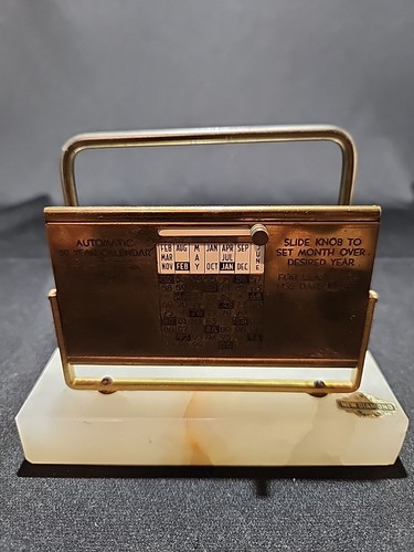 Vtg New Diamond Calendar And Letter Holder Combo Brass Onyx Marble - Picture 5 of 5