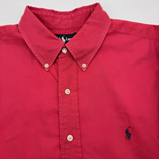Polo Ralph Lauren Men's XL Red Solid Navy Pony Long Sleeve Button Up Shirt