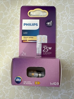 2x Philips LED Stiftsockellampe 1,9W = 25W G9 matt 220lm Warm 2700K Licht Ø14mm