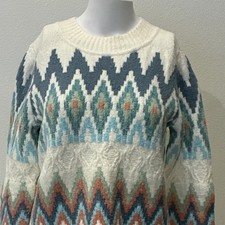Talbots Petites Zig Zag Fair Isle Wool Blend Chunky Sweater Size S Ivory Preppy