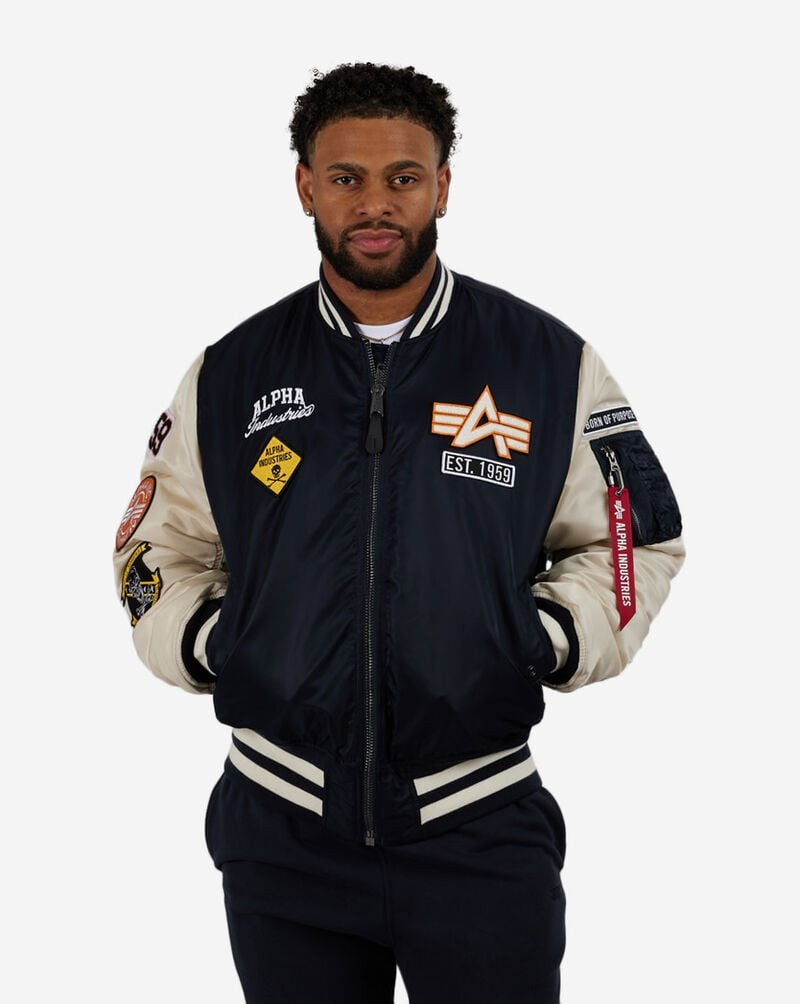 別注ALPHA INDUSTRIES URiD MA-1 COACHJACKET Alpha Industries MA-1 Leather Sleeve Varsity Jacket | Saks