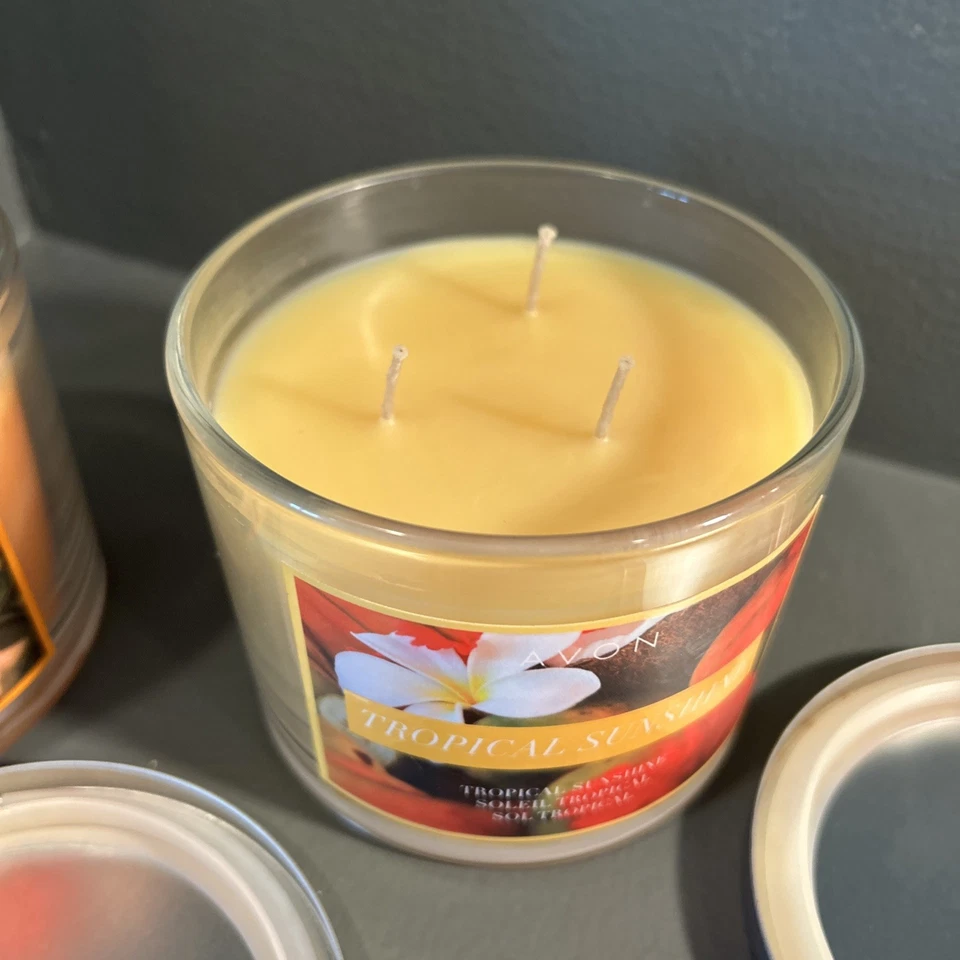 Avon Candles Island Hibiscus/Tropical Sunshine 3 wick 3” Diameter With Lids - Image 4 of 4