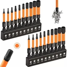 Impact Hex Head Allen Wrench Drill Bit Set 20pcs (Metric&SAE), 1/4” Hex-Shank