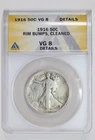 1916 WALKING LIBERTY HALF DOLLAR ANACS VG8 DETAILS