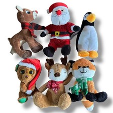 Holiday Christmas Plush Stuffed Animals Lot Rudolph, Santa, Bear, Reindeer, Fox
