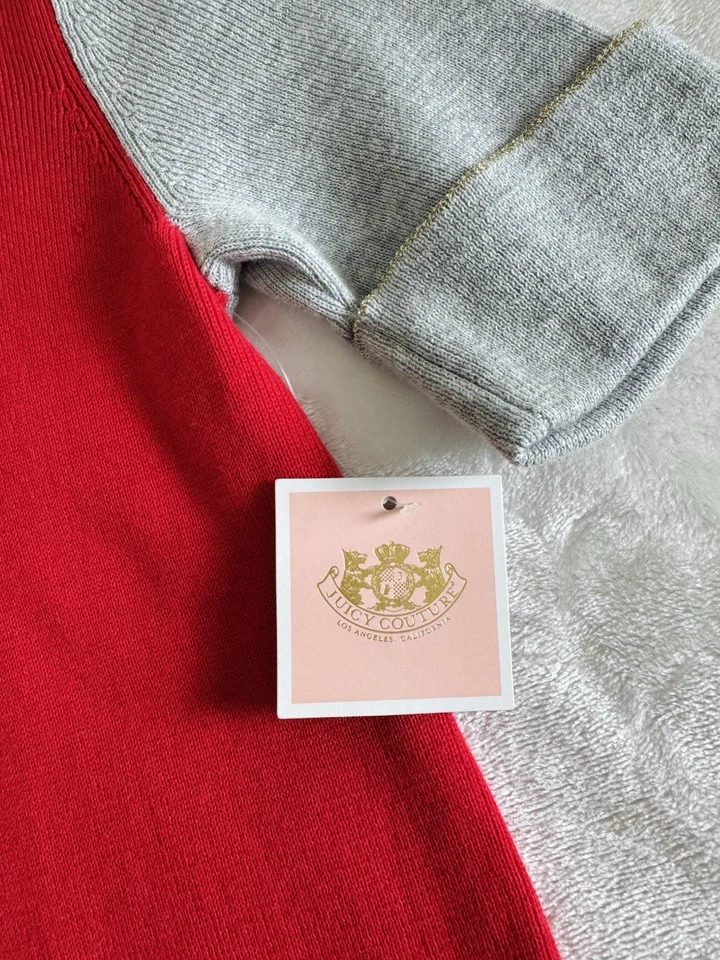 Nuevo con etiquetas Vestido Suéter Juicy Couture Niñas Talla XL Flor de Cerezo Rojo Gris Plisado Foto 4 de 4