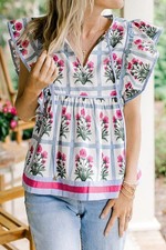 Floral Print Flutter Sleeve Blouse for Women