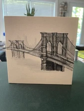 Brooklyn Bridge Art Signed 6x6” On Cloth Urban Works