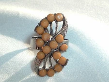 TAN BEAD ADJUSTABLE METAL COCKTAIL RING
