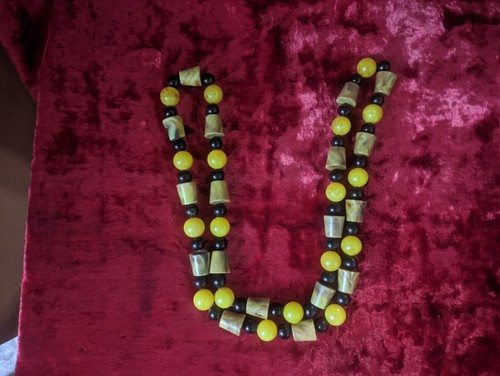 BAKELITE NECKLACE VINTAGE Marble Beads red yellow Catalin - Picture 6 of 11