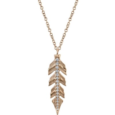 Blatt Diamant Anhänger Halskette 14K Rotgold natürlich 0,09CT rund mattes Finish