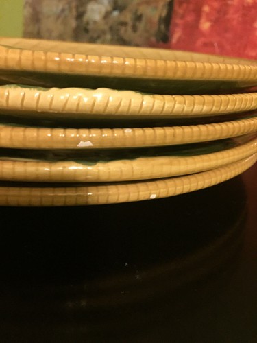 6 COVENTRY RAIN FOREST Dinner PLATES GREEN LEAVES TAN & WHITE 222 FIFTH STYLE - Picture 9 of 11