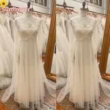 Vintage A-Line Wedding Dresses High Neck Long Sleeves Lace Applique Bridal Gowns