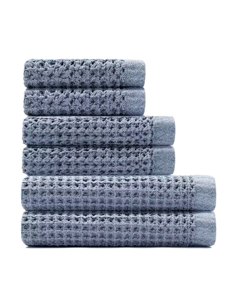 Onsen Waffle Bath Towel 6-Piece Set in Soft Denim - Luxe & Absorbent