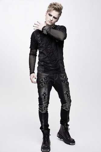 Devil Fashion Herren Metal Buckets Cross schwarz lange Hose Nieten Freizeithose - Bild 3 von 17