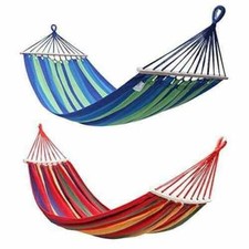 CANVAS PORTABLE OUTDOOR CAMPING HAMMOK HANGIHG SLEEPING SWING BED WITH WOODEN 