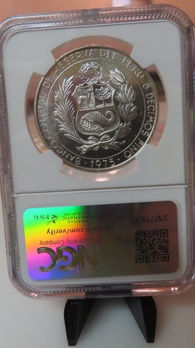 1975 PERU SILVER 200 SOLES S200S CHAVEZ & QUINONES NGC MS 64 GEM BU BEAUTY - Picture 4 of 5