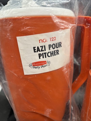 New VTG Rubbermaid Orange 2 1/4 Qt Pitcher 6 Stacking Tumbler Cups Party Retro - Picture 3 of 11