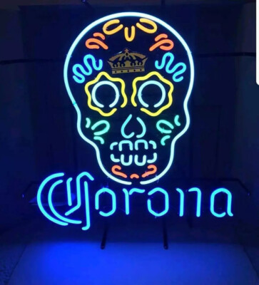 Corona Dia De Los Muertos Hanuted Skull 24''x20'' Neon Sign Lamp Light Decor EY