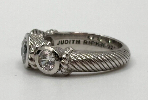 Judith Ripka 925 Sterling Silver CZ Three Stone Ring Size 5 - Picture 4 of 9