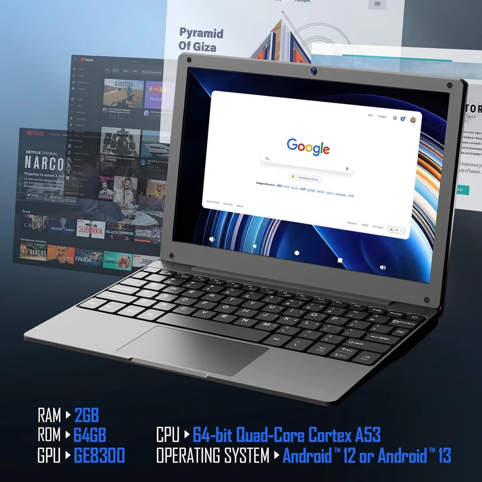 Portable Laptop Computer 10.1'' Quad Core Android 12 Netbook W/ WiFi Webcam Xmas - Image 4 of 4