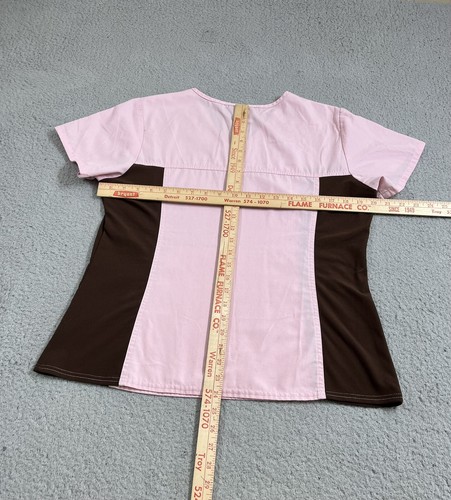 Cherokee Scrubs Top Women’s Medium Pink Brown Knit Panel Medical Dental Vet Tech - Picture 11 of 13