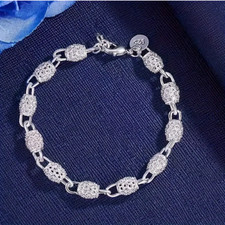 Elegant 925 Sterling Silvery Hollow Bead Ball Bracelet Chain for Women