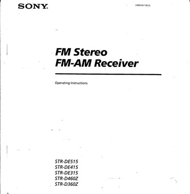 Sony STR-DE315 Amplifier / Receiver Owners Instruction Manual