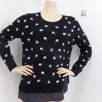 LOFT BLACK & WHITE PINEAPPLE PRINT DOUBLE LAYERED HEM SWEATER SIZE: M NWT