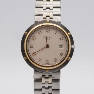HERMES PARIS QUARTZ DAMEN UHR 25MM STAHL/GOLD CLIPPER STAHL ARMBAND VINTAGE 4