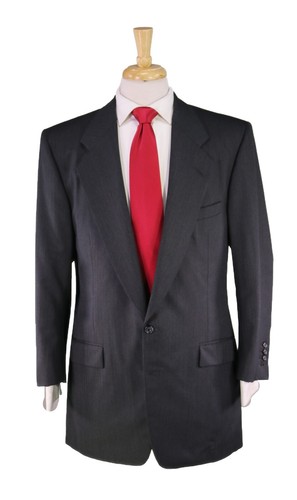 Adrian Jules Custom Tailored Gray Herringbone 2-Btn Handmade Wool Suit 42L