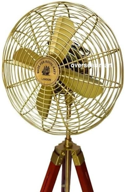 Ventilador Eléctrico con Cable Hecho a Mano Latón Antiguo Vintage Ventilador de Pedestal con Trípode de Madera Foto 2 de 4